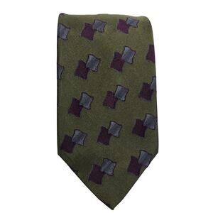 Ferrell Reed VTG Tie geometric Green Blue Silk England USA 80s 90s